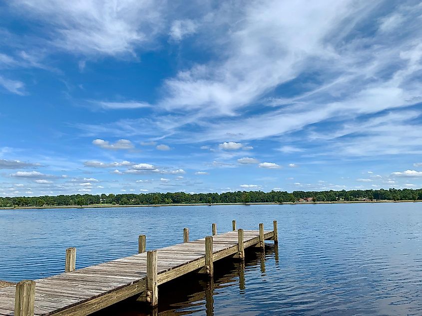 The boat pier at lake Paul Wallace in Bennettsville South Carolina.