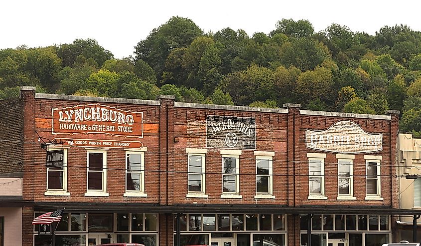 Lynchburg Hardware and General Store, Jack Daniels and Barrel shop in the traditional commercial block close to the Jack Daniels Distillery.