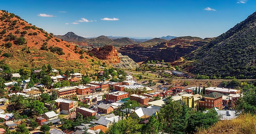 Panorama of Bisbee with surrounding Mule Mountains in Arizona. This historic mining town was built early 1900s and is the county seat of Cochise County.