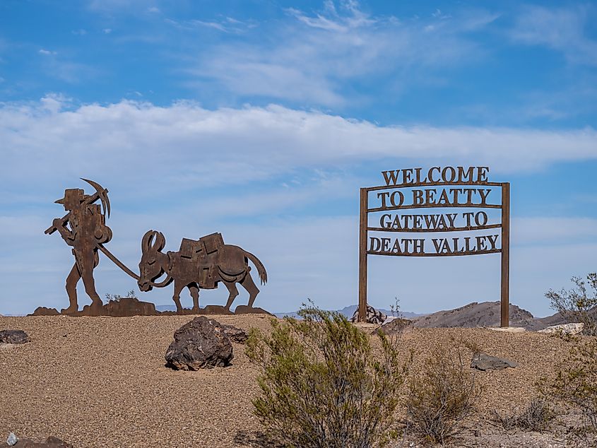 Welcome sign to Beatty, Nevada, located along State Route 374