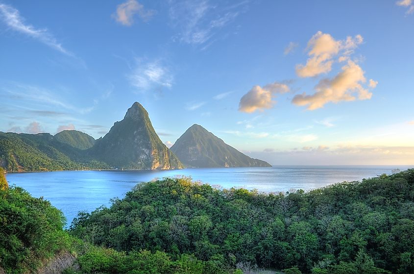 The tropical coastline of Saint Lucia.