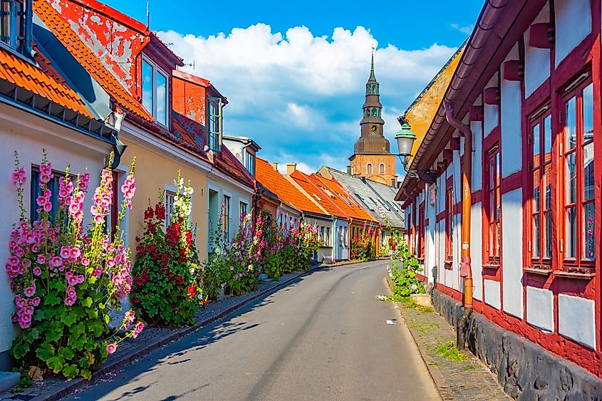 A colorful street in Ystad, Sweden.