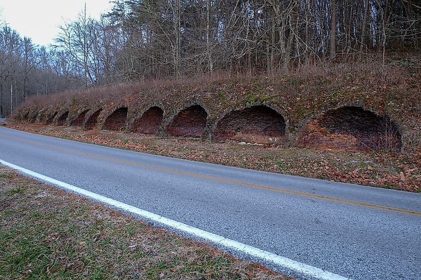 The remnants of several coke ovens line the road at Grundy Lakes Park in Tracy City, Tennessee.