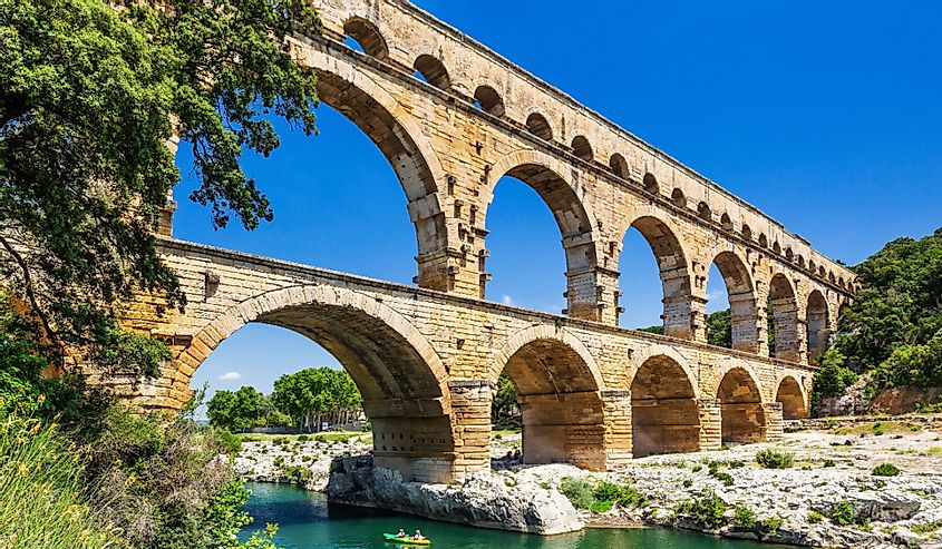 Nimes, France. Ancient aqueduct of Pont du Gard.