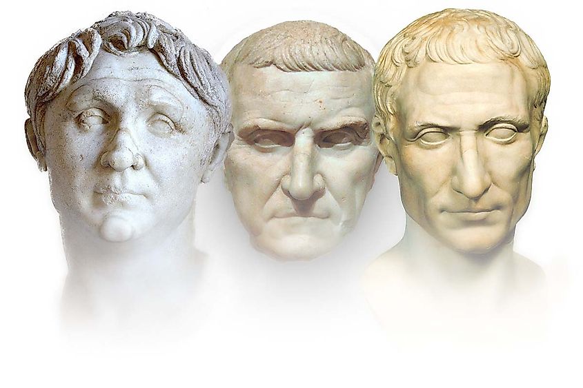 The First Triumvirate of the Roman Republic: Pompey, Crassus, and Julius Caesar.