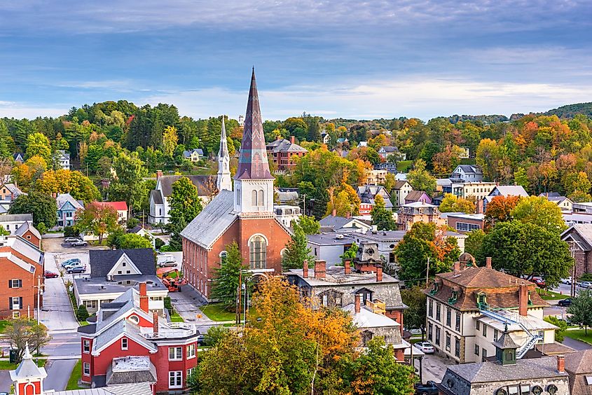 Autumn skyline of Montpelier, Vermont, USA.