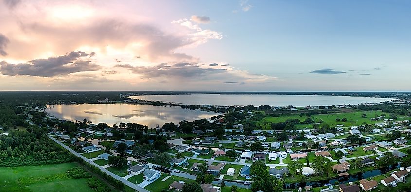 Panoramic view of Sebring, Florida, with Lake Jackson