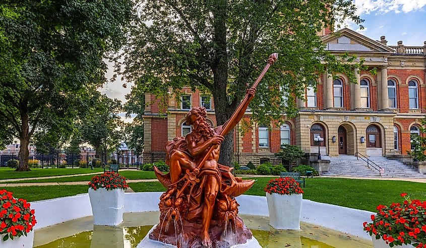 The Elkhart County Courthouse and Neptune Fountain, Goshen, Indiana. Image credit Roberto Galan via Shutterstock