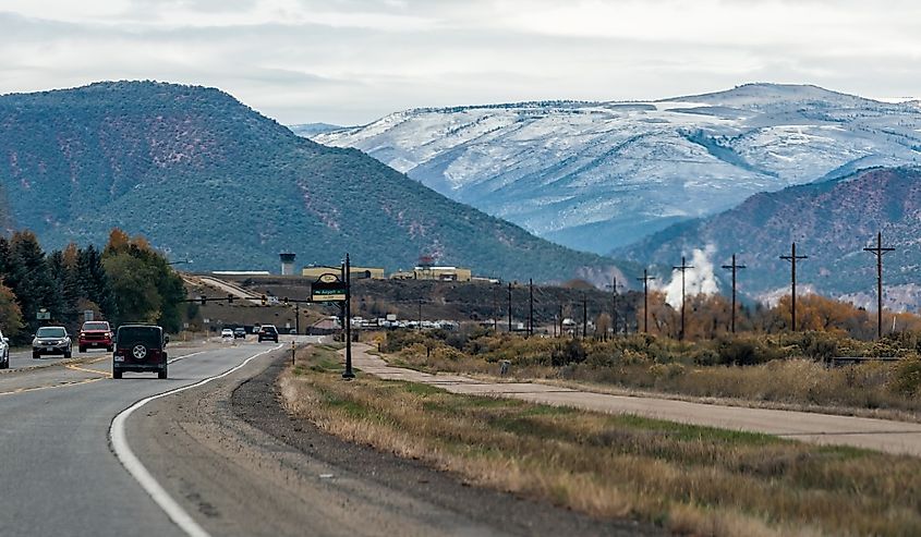 Colorado snow covered mountains in Gypsum, Colorado.