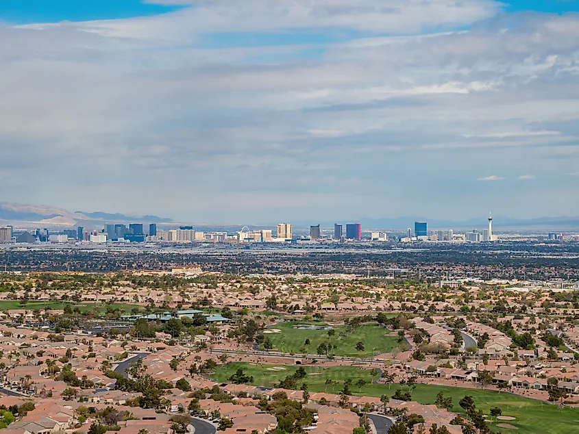 Beautiful residence area of MacDonald Ranch with the strip view at Henderson, Nevada