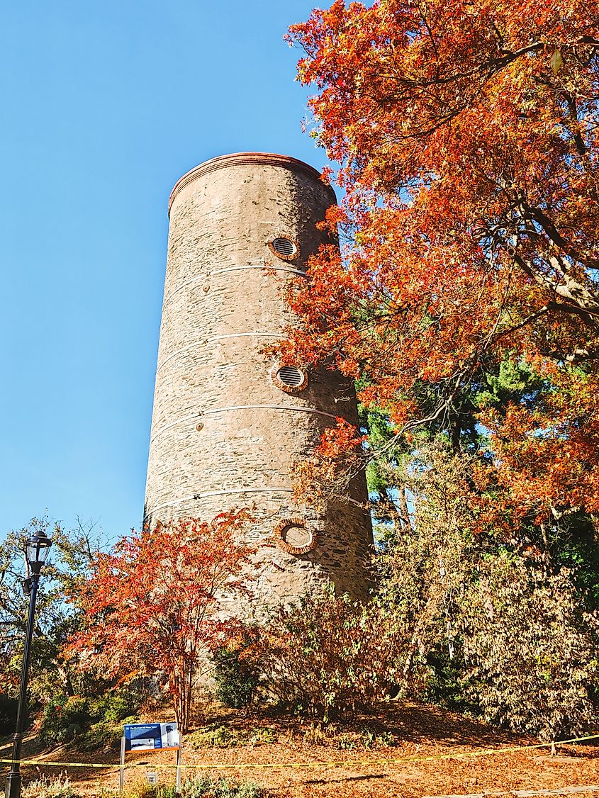 The Chestnut Hill Water Tower, located in Philadelphia, Pennsylvania, is one of the oldest surviving water towers in America. Editorial credit: Ann Kapustina / Shutterstock.com