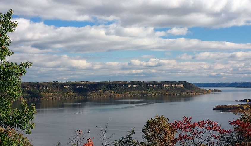 Lake pepin on Mississippi river at fall season, frontenac state park