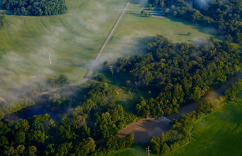 Aerial view of Poverty Point in Louisiana.