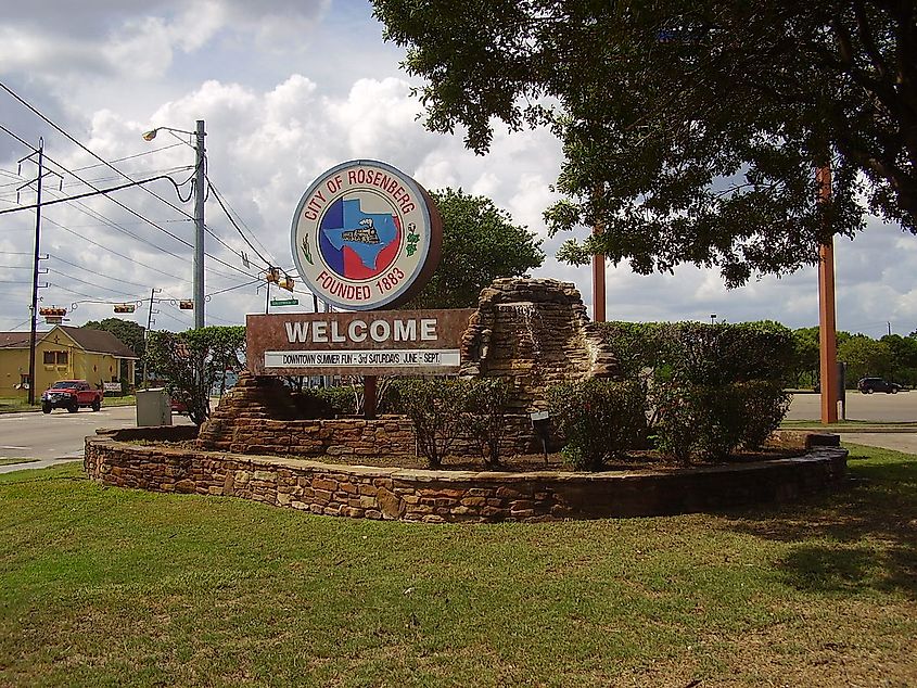 City of Rosenberg welcome sign, Texas.