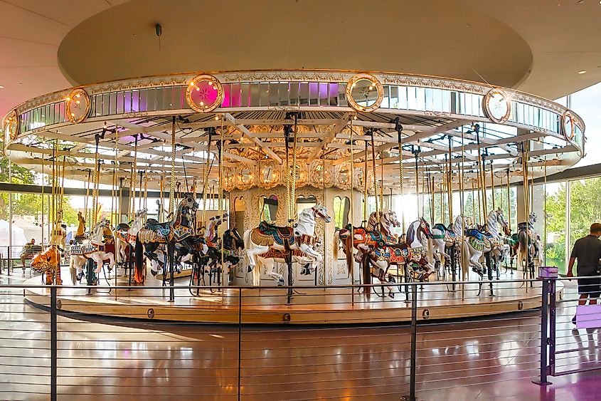 Glass enclosed Looff Carousel in Riverfront Park, Spokane Washington. 