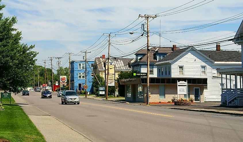 Downtown streets in Waterville, a city in Kennebec County of the state of Maine, United States