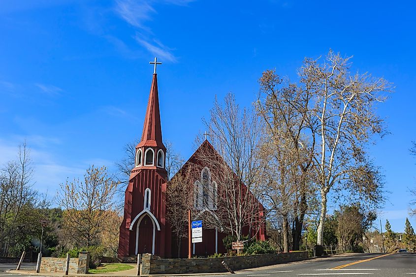 Morning view of the famous St. James Episcopal Church at Sonora, California