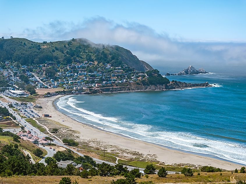 Aerial image of the Pacifica State Beach in Pacifica, California.