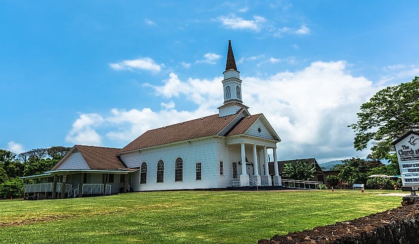 Old Koloa Church with green grass.