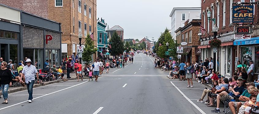 People out on the streets for the Maine Lobster Festival in Rockland, Maine.