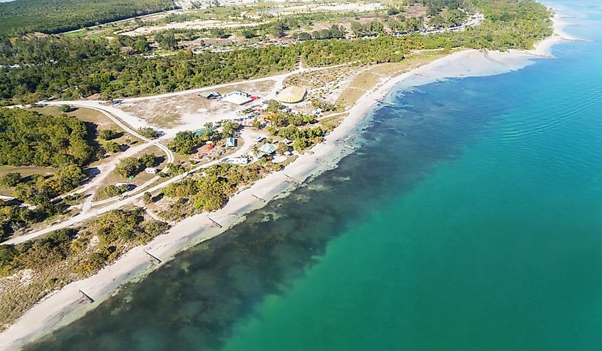 Florida, US, Key Biscayne National Park and the beach, aerial view