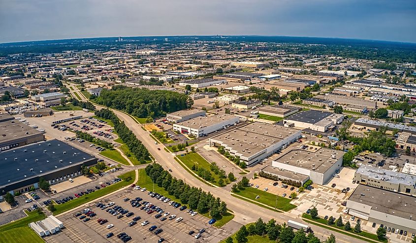 Aerial view of the Detroit suburb, Warren, Michigan.