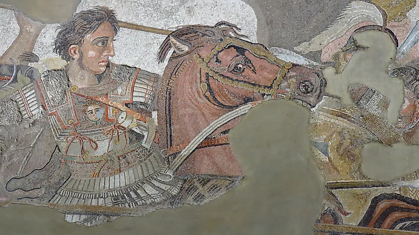 Ancient roman mosaic of Alexander the Great in battle against Darius, from Pompeii site. Image credit: Giannimarchetti/Shutterstock.com