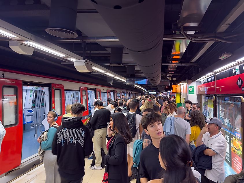 Crowded Subway Platform in Barcelona Metro.