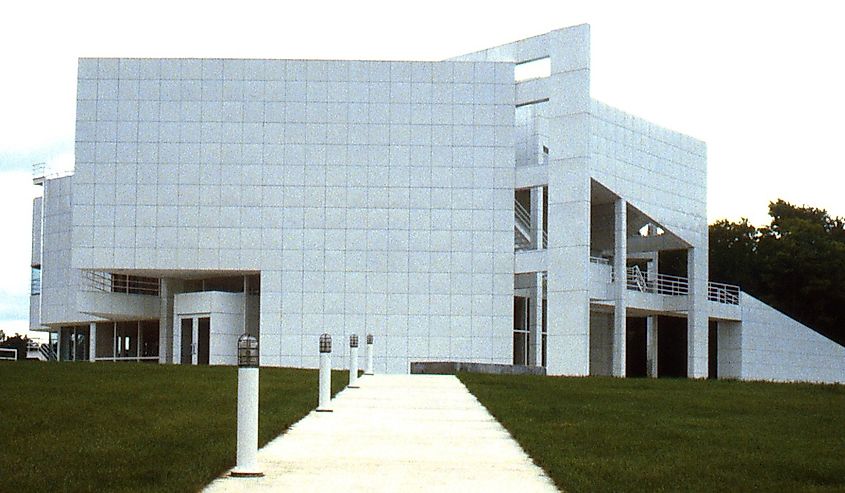 large white building, the atheneum, new harmony