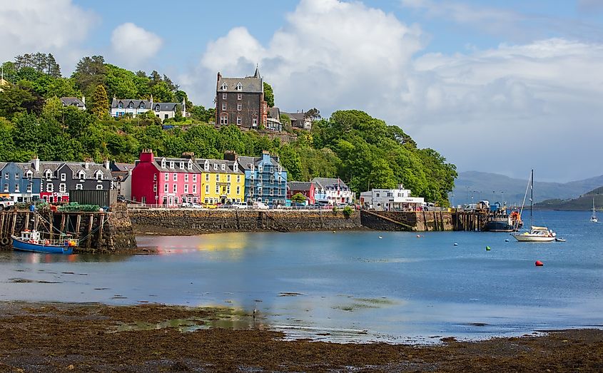 The scenic view of Tobermory harbor and town, Scotland