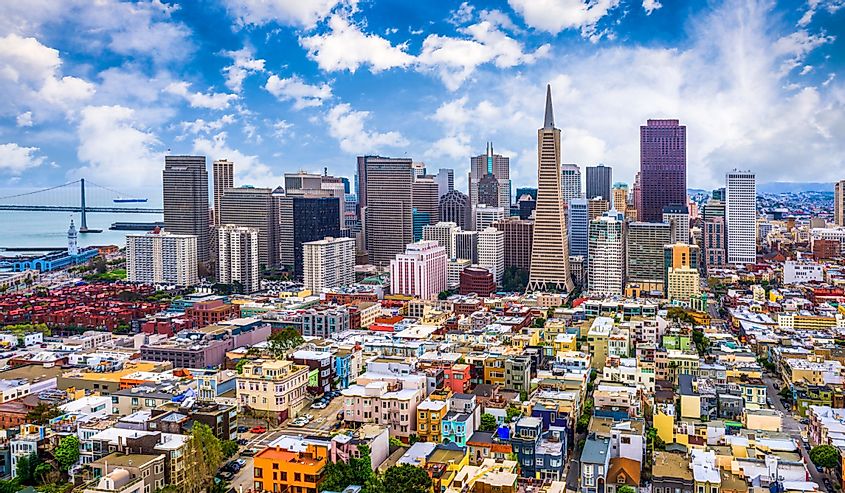 Colorful homes in San Francisco, California, USA city skyline