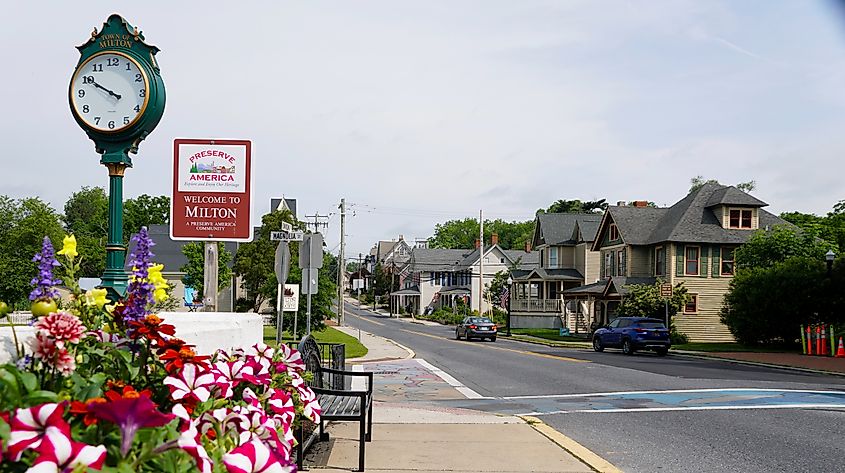 The charming downtown of Milton, Delaware.