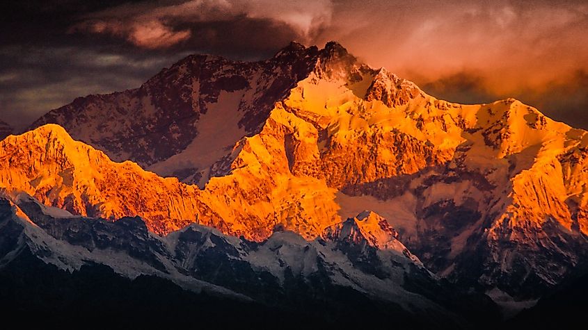 View of Mount Kanchenjunga from Tiger Hill, Darjeeling, India.