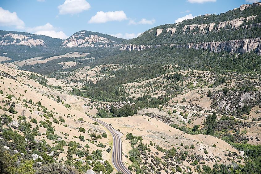 Aerial view of the canyon in Ten Sleep, Wyoming.