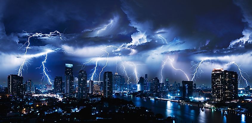 Lightning storm over city 