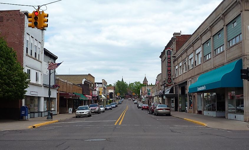 Downtown along Aurora Street in Ironwood, Michigan
