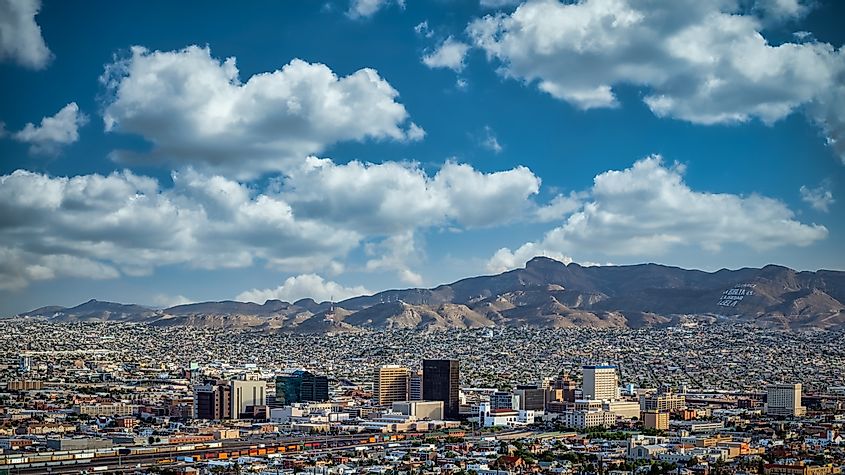 Clouds and blue skies over El Paso, Texas and Juarez, Mexico. T