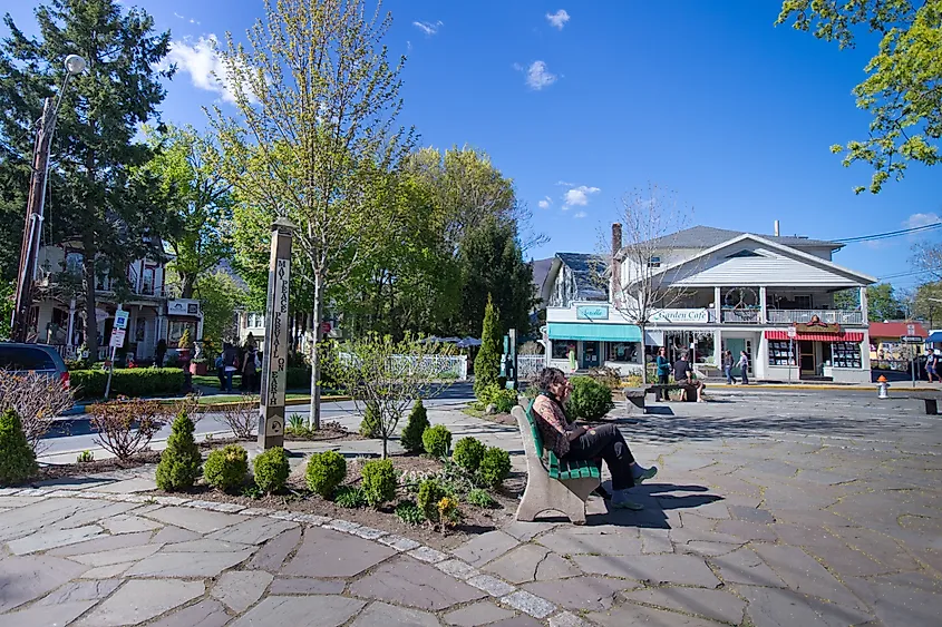 The town center of Woodstock, New York, in the Catskill Mountains