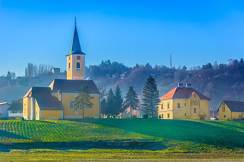 The Scenic view at small picturesque place in suburb of Zagreb city, Sveta Nedelja landscape. campus at Kerestinec in Sveta Nedelja, Croatia.