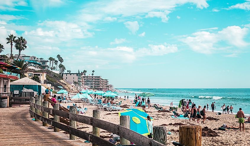 People on the beach with umbrellas Laguna Beach, California