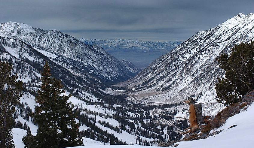 Spectacular view to the Mountains from summit of Alta ski resort in Utah