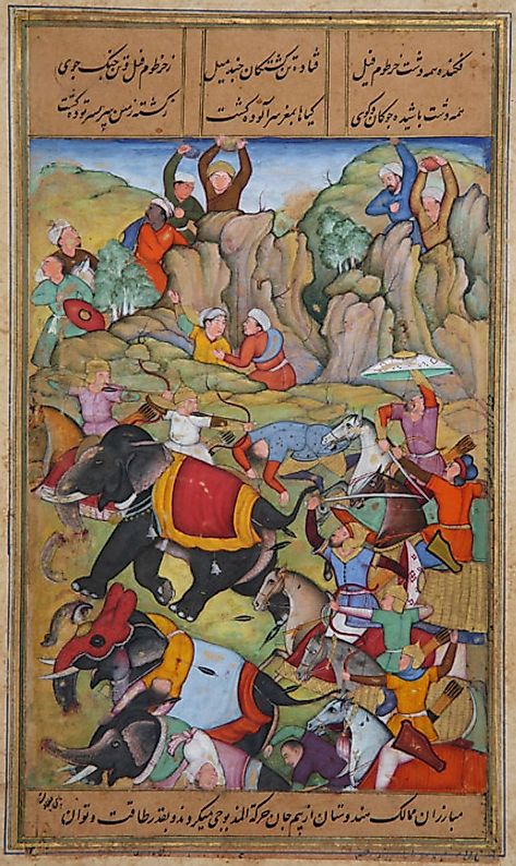 The Defeat by Timur of the Sultan of Delhi, Nasir Al-Din Mahmum Tughluq, in the winter of 1397-1398