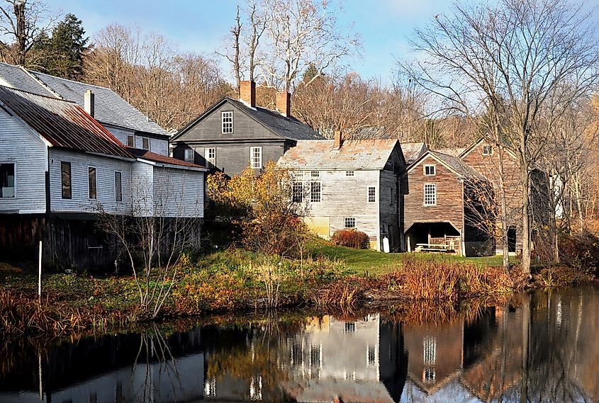 Sacketts Brook river in the center of Putney, Vermont, USA.