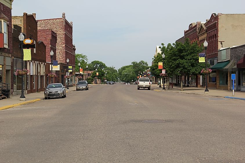 Main street in Pipestone Minnesota on a summer afternoon, a typical mid-western small town