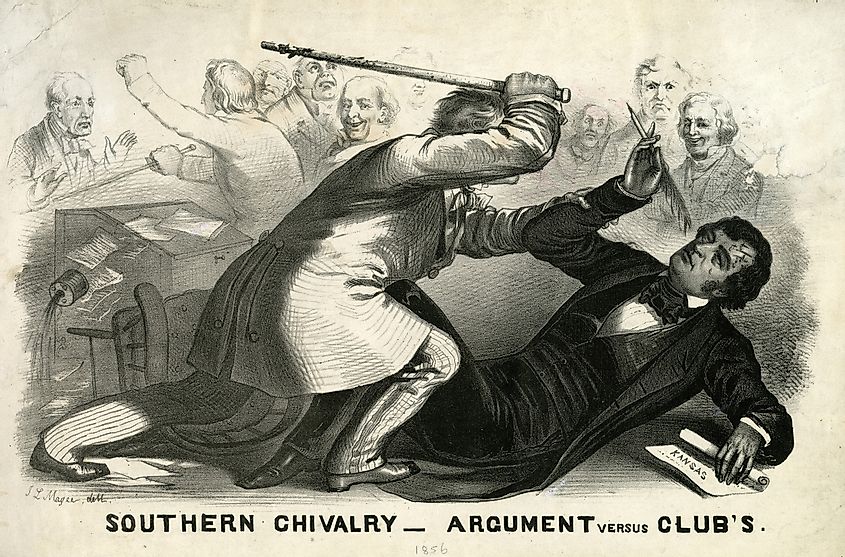 Pro and anti-slavery senators fighting with each other in the US Senate.