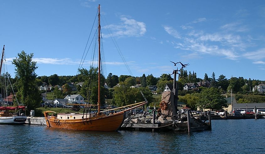 Boats in the harbor in Bayfield, Wisconsin