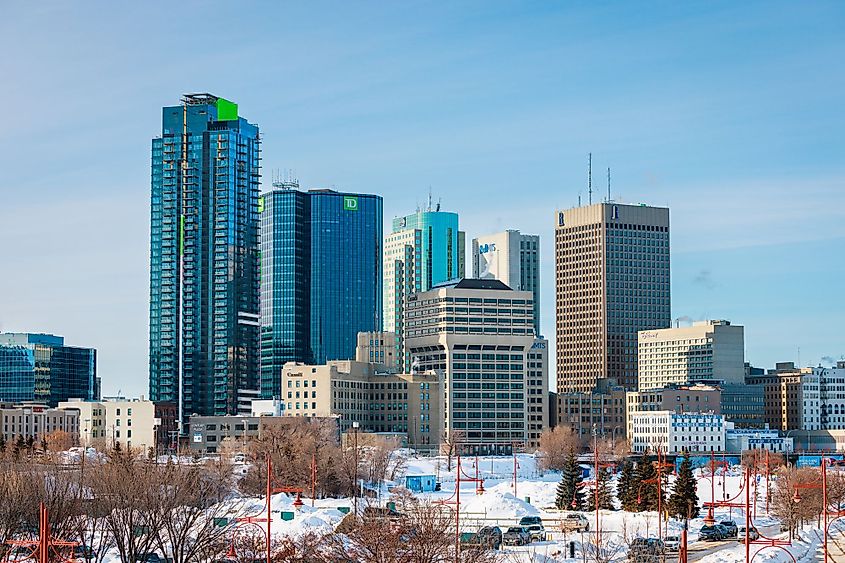 The Winnipeg downtown skyline during a clear winter day