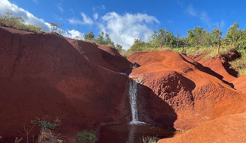 Red Dirt Waterfall off Waimea Canyon Drive on Kauai Island in Hawaii