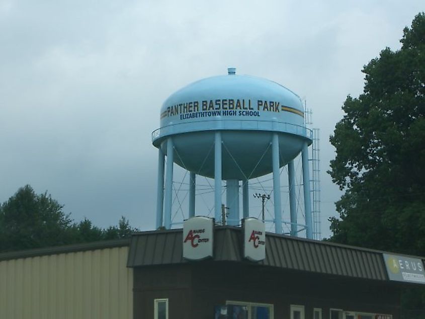 Water tower near Panther Baseball Park in Elizabethtown, Kentucky