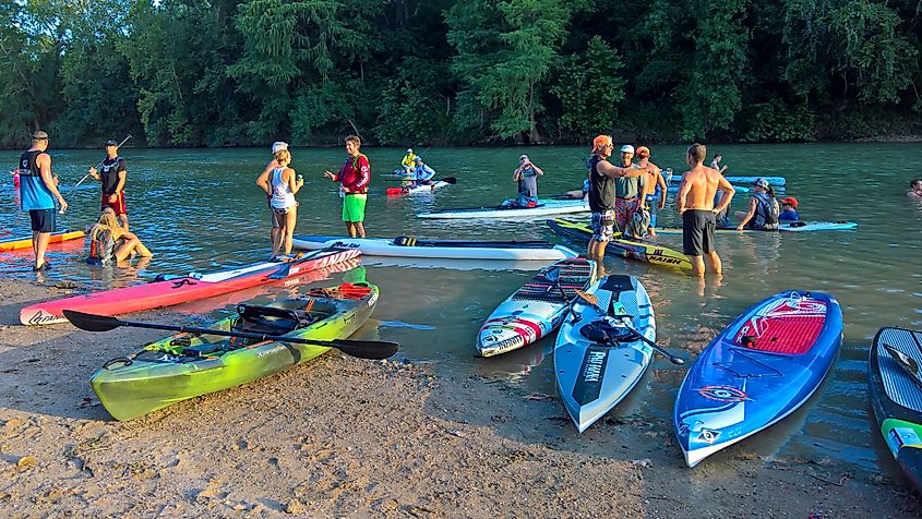 People with their canoes in Bastrop, Texas